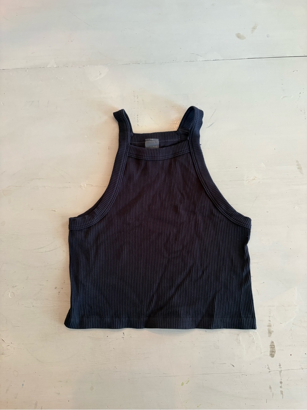 Navy Ribbed High-Neck Crop Tank Top - Black